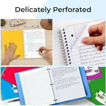 Rosmonde 5 Subject Notebook College Ruled, 6 Value Pack, 300 Pages (150 Sheets), 8 x 10-1/2", 5 Subject College Ruled Spiral Notebooks for School & Office, Thick Paper Fights Ink Bleed, 3 Hole Punched