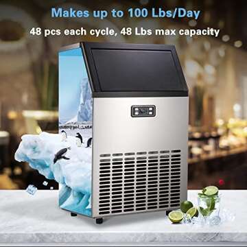 Commercial Ice Maker - 100Lbs/Day, Stainless Steel Quality