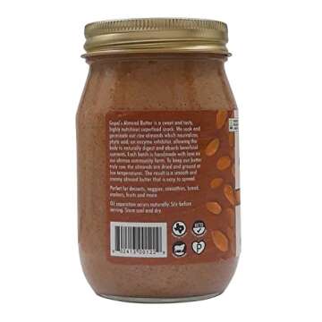 Gopal's Organic RAW SPROUTED Almond Butter, USDA Organic and Gluten-Free, Creamy and Unsalted, 16 Ounce (453 Grams) Glass Jar