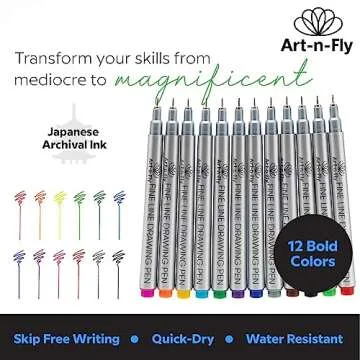 Art-N-Fly Fine Point Pens - Set of 12 Colored Markers