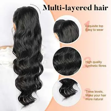 Vigorous Ponytail Extension 26 Inch Black Long Wavy Drawstring Ponytail Extension for Women Synthetic Hair Extension Clip in Hairpiece for Daily Use (26Inch Black)