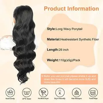 Vigorous Ponytail Extension 26 Inch Black Long Wavy Drawstring Ponytail Extension for Women Synthetic Hair Extension Clip in Hairpiece for Daily Use (26Inch Black)