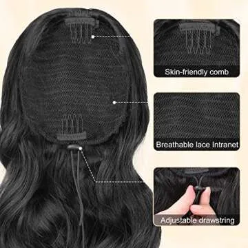Vigorous Ponytail Extension 26 Inch Black Long Wavy Drawstring Ponytail Extension for Women Synthetic Hair Extension Clip in Hairpiece for Daily Use (26Inch Black)