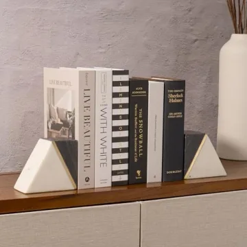 Stylish Marble Book Ends with Brass Inlays for Bookshelves