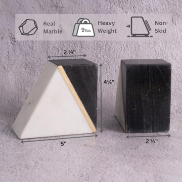 Stylish Marble Book Ends with Brass Inlays for Bookshelves