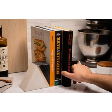 Stylish Marble Book Ends with Brass Inlays for Bookshelves