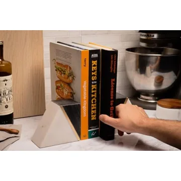 Stylish Marble Book Ends with Brass Inlays for Bookshelves