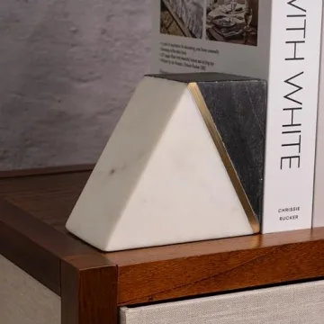 Stylish Marble Book Ends with Brass Inlays for Bookshelves