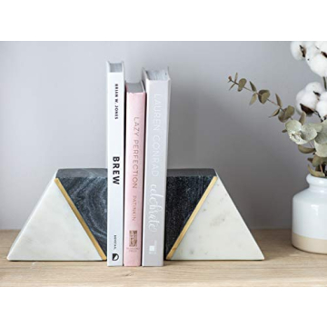 Stylish Marble Book Ends with Brass Inlays for Bookshelves