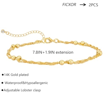 FIXCOR Ankle Bracelets for Women Waterproof Dainty Gold Anklets
