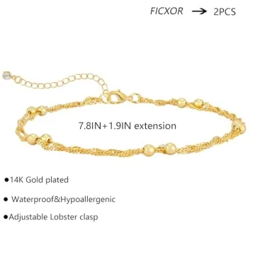 FIXCOR Ankle Bracelets for Women Waterproof Dainty Gold Anklets