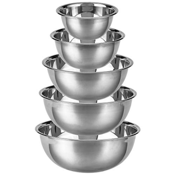 Pinnacle Plate Stainless Steel Mixing Bowls - 5 Pack Nesting Baking Supplies for Cooking, Serving, F...