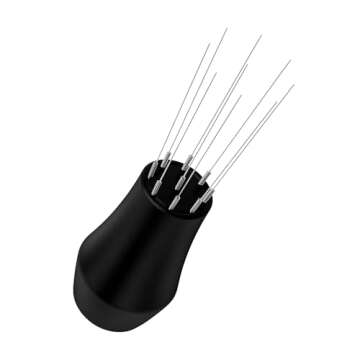 Normcore WDT Distribution Tool with Stand V3-9 Prong Needle Espresso Stirrer - 18 Needles 0.25mm / 0.3mm Thick Spring Wires - Weiss Distribution Technique - Anodized Aluminum Handle