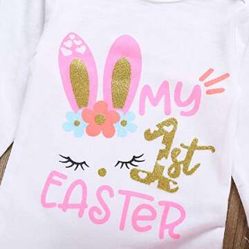 XFGLCK Newborn Baby Girls Easter Outfit Bunny Letter Print Bodysuit+ Tutu Skirt+ Headband +Leg Warmers Clothes Set