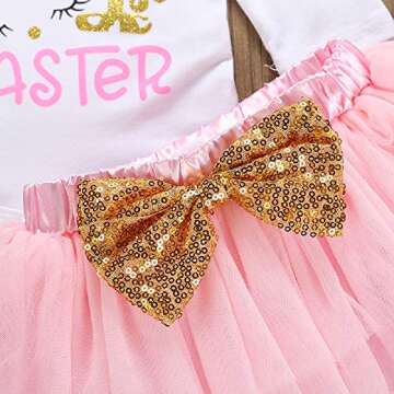 XFGLCK Newborn Baby Girls Easter Outfit Bunny Letter Print Bodysuit+ Tutu Skirt+ Headband +Leg Warmers Clothes Set