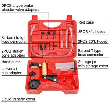 YSTOOL Brake and Clutch Fluid Hand Pump Vacuum Bleeder Tool Kit Brake Oil Change Power Steering Flui...