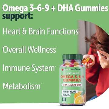 Yuve Vegan Omega 3-6-9 & DHA Gummies - Delicious for Kids, Men & Women - Made from Algae & Chia - NO...