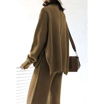 AOHITE Women's 2 Piece Outfits Long Sleeve Pullover Tops and High Waist Pants Loose Sweatsuits Jogger Set Pajamas Brown Medium