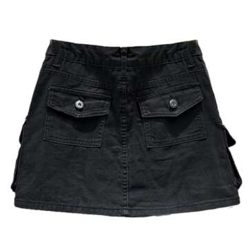 Womens Mini Cargo Skirt Low Waist Y2k Short Denim Jean Skirt (Black, XXL)