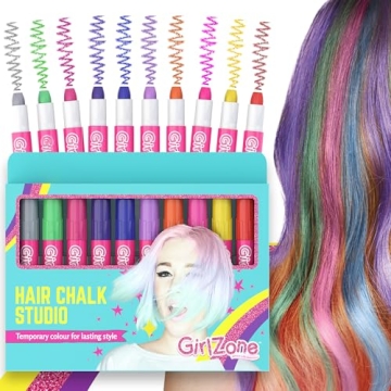 GirlZone Hair Chalks Set for Kids - 10-Piece Color Fun