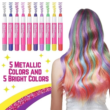 GirlZone Hair Chalks Set - 10 Colorful Hair Chalks for Kids