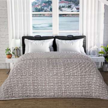 Ridhi Block Print Quilted Taupe Color Throw Reversible Blanket 100% Cotton Quilt, Cover for Couch and Bed, Sage Lap Bedding Coverlet, Luxury Oversized Quilted Throw Twin 60" X 90"