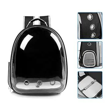 BEIKOTT Cat Backpack Carriers, Dog Backpack, Pet Backpack for Small Cats Puppies Dogs Bunny, Airline-Approved Ventilate Transparent Bubble Backpack for Travel and Outdoor(Black)