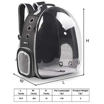 BEIKOTT Cat Backpack Carriers, Dog Backpack, Pet Backpack for Small Cats Puppies Dogs Bunny, Airline-Approved Ventilate Transparent Bubble Backpack for Travel and Outdoor(Black)