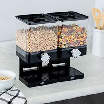 Honey-Can-Do Zevro Compact Dry Food Dispenser, Dual Control, Black/Chrome