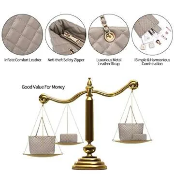 XB Quilted Tote Bag, Leather Tote Shoulder Bag for Women Taupe Handbags and Wrist Strap Long Purse 2pcs Set