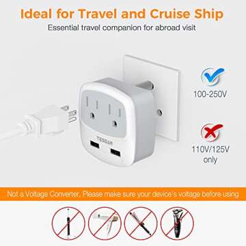 TESSAN South Africa Power Adapter, Type M Travel Adaptor Plug with 2 USB Charger 2 AC Outlets Converter, US to Bhutan, Botswana, India, Israel Namibia Nepal Pakistan