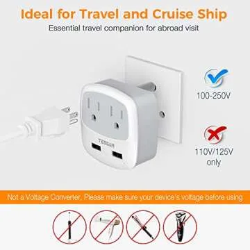 TESSAN South Africa Power Adapter, Type M Travel Adaptor Plug with 2 USB Charger 2 AC Outlets Converter, US to Bhutan, Botswana, India, Israel Namibia Nepal Pakistan
