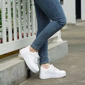 JABASIC Women Fashion Sneakers Low-top Lace-Up Stylish Walking Shoes Comfort Platform Sneakers (7,White)