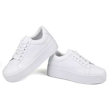 JABASIC Women Fashion Sneakers Low-top Lace-Up Stylish Walking Shoes Comfort Platform Sneakers (7,White)
