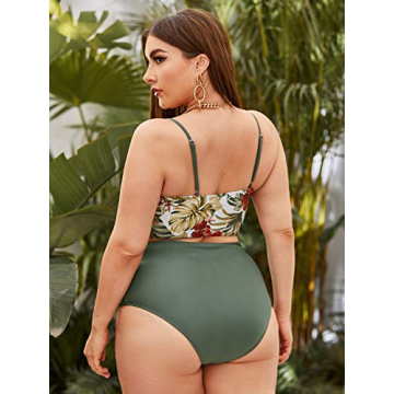 Stylish Plus Size Floral Print High Waist Bikini Swimsuit