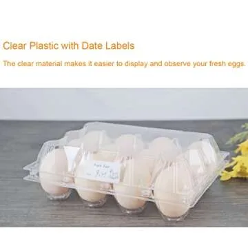 BULKBUY Egg Cartons 60 Packs, Clear Plastic Blank Egg Cartons with Free Labels, Holds up to 12 Eggs Securely, Perfect for Family Pasture Farm Markets Display - Medium