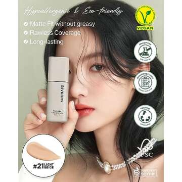 GIVERNY Milchak Matt Fit Foundation #21 Light beige - Matte Finish Liquid Foundation for Sebum and Sweat Control - Lightweight & Waterproof Makeup – Flawless Coverage for Oily Skin, 1.01 fl.oz.