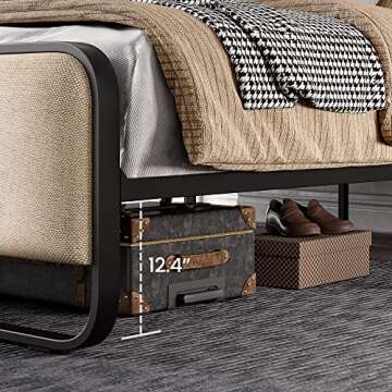SHA CERLIN Full Size Platform Metal Bed Frame with Curved Upholstered Headboard and Footboard, Large...