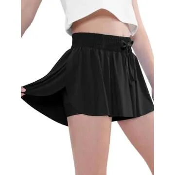 EXARUS 3 Pack Girls Butterfly Shorts Flowy Athletic Dance Cheer Running 2 in 1 Preppy Tennis Flutter Gym Kids Activewear Black White Pink 8Y