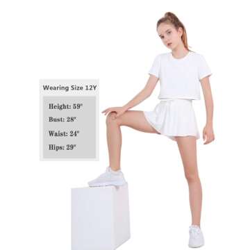 EXARUS 3 Pack Girls Butterfly Shorts Flowy Athletic Dance Cheer Running 2 in 1 Preppy Tennis Flutter Gym Kids Activewear Black White Pink 8Y