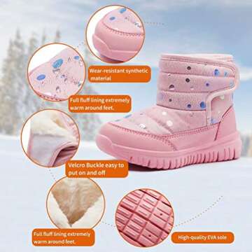 HOBIBEAR Toddler Girls Snow Boots Waterproof Warm Winter Glitter Pink