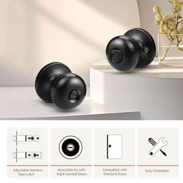 GOBEKOR 3 Pack Privacy Door Knobs Interior Matte Black Keyless Round Interior Door Knobs Stainless Steel for Bedroom Bathroom