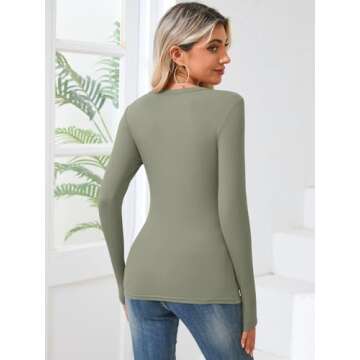 KLWCJFFF Women Long Sleeve Crewneck Rib Knit Slim Fit Shirts Basic Tee Tops 2024 Casual T-Shirt Going Out Workout Outfits Light Green