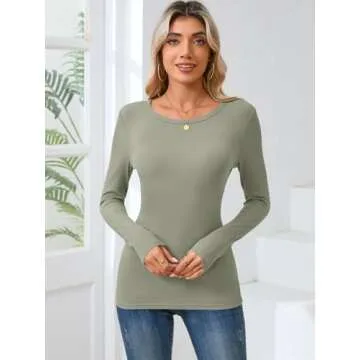 KLWCJFFF Women Long Sleeve Crewneck Rib Knit Slim Fit Shirts Basic Tee Tops 2024 Casual T-Shirt Going Out Workout Outfits Light Green