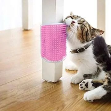 Hub's Gadget 2 Pack Cat Self Groomer, Wall Corner Massage Comb Grooming Brush with Catnip Pouch, Pink