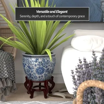 Oriental Floral Blue & White Porcelain Fishbowl Decoration