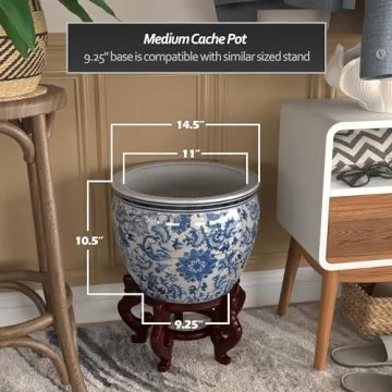 Oriental Floral Blue & White Porcelain Fishbowl Decoration