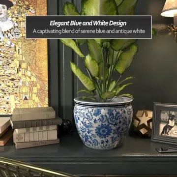 Oriental Floral Blue & White Porcelain Fishbowl Decoration