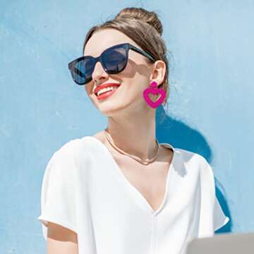 Statement Drop Earrings - Bohemian Beaded Big Heart Dangle Earrings Gift for Women