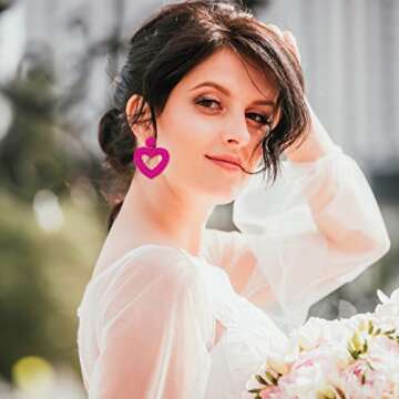 Statement Drop Earrings - Bohemian Beaded Big Heart Dangle Earrings Gift for Women